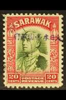 JAPANESE OCCUPATION 1942 20c Olive And Carmine Overprinted, Variety "Black Ovpt", SG J17a, Very Fine Used. Unpriced SG.  - Sarawak (...-1963)