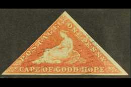 CAPE 1853 1d Deep Brick-red, On Deeply Blued Paper, SG 1a, Very Fine Used, Two Margins, Just Touched At Base, Cat.£475.  - Unclassified