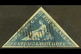 CAPE 1863-4 1d Blue, De La Rue Printing, SG 19a, Fine Used, Three Margins. For More Images, Please Visit Http://www.sand - Ohne Zuordnung