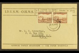 OFFICIALS 1945 - 50 1½d Purple Brown, SG O20, Bi-lingual Pair Superb Used On OHMS Cover To USA. Rare Franking!  For More - South West Africa (1923-1990)