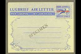 1951 "SPECIMEN" AIR LETTER 6d Ultramarine On Pale Greenish White, Afrikaans First, H&G 13, Kessler 15s, Locally Applied  - Swasiland (...-1967)