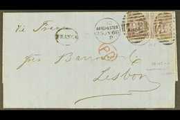 1868 (July) 6d Lilac, Plate 6 Pair, Used On Entire To Lisbon, SG 104, Manchester Duplex Cancels, Clean & Fine. For More  - Autres & Non Classés