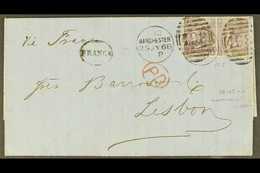 1868 (July) 6d Lilac, Plate 6 Pair, Used On Entire To Lisbon, SG 104, Manchester Duplex Cancels, Clean & Fine. For More  - Other & Unclassified