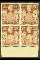 1939 2s6d Brown With "GASHED CROWN" In Block Of Four, SG 476+476ac, Never Hinged Mint With Sheet Margin At Base (block 4 - Ohne Zuordnung