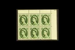 1952-54 TUDOR CROWN MULTIPLE 9d Bronze Green, SG 526, In A Never Hinged Mint Corner BLOCK OF SIX. (6 Stamps) For More Im - Andere & Zonder Classificatie