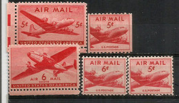 USA. Douglas DC-4 & Bi-moteur. 5 Timbres Differents Neufs ** Inclus Roulette (Air Mail Stamps) - Avions