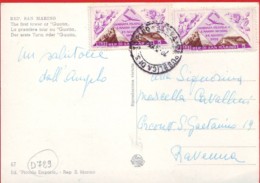 Riccione 1952 Airmail  2 Stamps Lire 5,  San Marino On Postcard - Covers & Documents