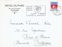 Enveloppe à En-tête De L'Hôtel Du Parc, Rue De La Sinne Mulhouse Haut-Rhin (a Voyagé Vers La Belgique Le 6/8/1967) - Ohne Zuordnung