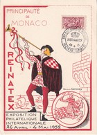 MONACO 1952 CARTE SOUVENIR EXPO PHILATELIQUE MONTE CARLO - Lettres & Documents