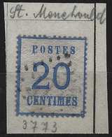 FRANCE Alsace Lorraine Occupation N°6, 20c Bleu Oblitéré GC 3773 En Noir De St Menehould RRR - Other & Unclassified