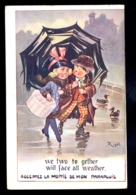 Right - Couple On Rain / Not Circulated Postcard 2 Scans - Right