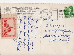 Paray Le Monial (Saône Et Loire) Carte Postale Avec Vignette De Paray Le Monial 1955 (PPP16379) - Lettres & Documents