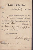 Canada Postal Stationery Ganzsache 1c. Victoria PRIVATE Print BOARD OF EDUCATION, LINDSAY 1880 (2 Scans) - 1860-1899 Regno Di Victoria