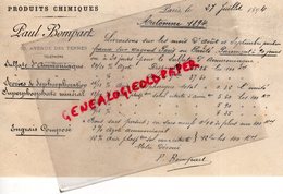 75- PARIS-  LETTRE PAUL BOMPART-PRODUITS CHIMIQUES-SULFATE AMMONIAQUE-PHOSPHATE-ENGRAIS AGRICULTURE-1894-90 AV. TERNES - 1800 – 1899