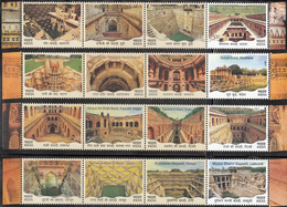 INDIA 2017 STEP WELLS OF INDIA,Stepwells, Step Well, 16 Different Stamps In 4  Setenant Strips, Complete Set MNH(**) - Neufs