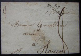 Saint Omer (Pas De Calais) 1826 Marque Noire 61/ St Omer Sur Une Enveloppe Pour Rouen - 1801-1848: Voorlopers XIX