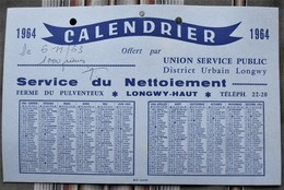 54 LONGWY HAUT Ferme Du Pulventeux Calendrier UNION SERVICE PUBLIC 1964 - Grand Format : 1961-70