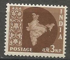 India - 1957 Map Of India 3np MLH *    SG 377  Sc 277 - Unused Stamps