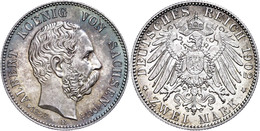 2 Mark, 1902, Albert, Auf Seinen Tod, Schöne Patina, F. St., Katalog: J. 127 - Altri & Non Classificati