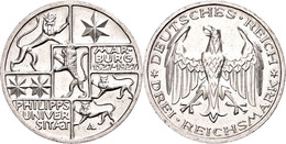 3 Reichsmark, 1927, Marburg, Kl. Rf., Vz., Katalog: J. 330 Vz - Sonstige & Ohne Zuordnung