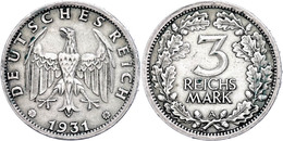 3 Reichsmark, 1931, A, Kl. Rf., Ss., Katalog: J. 349 Ss - Otros & Sin Clasificación