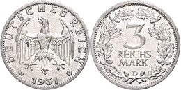 3 Reichsmark, 1931, D, Kl. Rf., Ss., Katalog: J. 349 Ss - Autres & Non Classés
