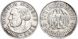 5 Reichsmark, 1933, A, Martin Luther, Wz. Rf., Ss., Katalog: J. 353 Ss - Andere & Zonder Classificatie