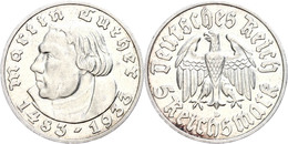 5 Reichsmark, 1933, D, Martin Luther, Wz. Rf., Ss., Katalog: J. 353 Ss - Sonstige & Ohne Zuordnung