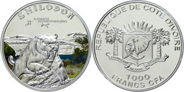 1.000 Francs, 2011, Säbelzahntiger, 925er Silber, Coloriert, Etui Mit OVP Und Zertifikat. Auflage Nur 1000 Stück, PP  PP - Côte-d'Ivoire