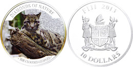 10 Dollars, 2013, Leopard, 1 Unze Silber, Coloriert, Etui Mit OVP Und Zertifikat. Auflage Nur 1.000 Stück, PP  PP - Fidschi