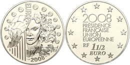 1,5 Euro, 2008, Europäische Währungsunion, KM 1527, Schön 962 Im Etui Mit OVP Und Zertifikat, Angelaufen, PP. Auflage Nu - Other & Unclassified