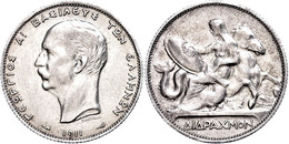 2 Drachmen, 1911, Georg I., KM 61, Avers Leicht Berieben, F. Vz. - Griechenland