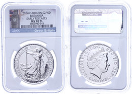 2 Pounds, 2014, Britannia, In Slab Der NGC Mit Der Bewertung MS70 PL, Early Releases, Big Ben Label. - Otros & Sin Clasificación