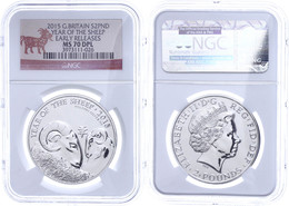 2 Pounds, 2015, Year Of The Sheep, In Slab Der NGC Mit Der Bewertung MS70 DPL, Early Releases. - Sonstige & Ohne Zuordnung