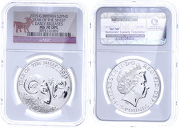 2 Pounds, 2015, Year Of The Sheep, In Slab Der NGC Mit Der Bewertung MS70 DPL, Early Releases. - Autres & Non Classés