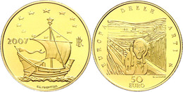 50 Euro, Gold, 2007, Europäische Kunst-5. Ausgabe, 14,51 G Fein, Fb. 1558, In Kapsel, In Ausgabeschatulle Des Ministero  - Autres & Non Classés