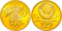 100 Rubel, Gold, 1977, Olympiade In Moskau 1980 - Emblem, Fb. 191, In Ausgabeschatulle St.  St - Russland