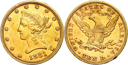 10 Dollars, Gold, 1881, Liberty Head, Philadelphia, Fb. 158, Randfehler, Ss.  Ss - Autres & Non Classés
