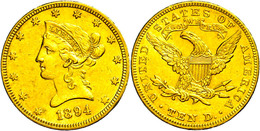 10 Dollars, Gold, 1894, Liberty Head, Philadelphia, Fb. 158, Kl. Rf., Ss-vz.  Ss-vz - Sonstige & Ohne Zuordnung