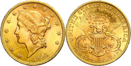 20 Dollars Gold, 1900, Philadelphia, Fb. 177, Kl. Kr. Und Rf., Vz.  Vz - Altri & Non Classificati