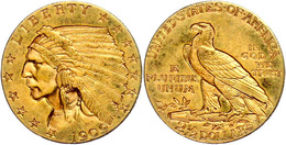 2 1/2 Dollars, Gold, 1909, Indian Head, Philadelphia, Fb. 120, Ss-vz.  Ss-vz - Autres & Non Classés