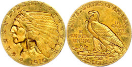 2 1/2 Dollars, Gold, 1910, Indian Head, Fb. 120, Ss-vz.  Ss-vz - Sonstige & Ohne Zuordnung