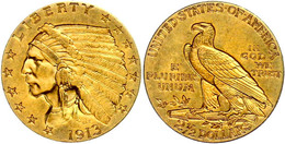 2 1/2 Dollars, Gold, 1913, Indian Head, Fb. 120, Ss-vz.  Ss-vz - Sonstige & Ohne Zuordnung