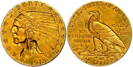 2 1/2 Dollars, Gold, 1913, Indian Head, Fb. 120, Ss-vz.  Ss-vz - Autres & Non Classés