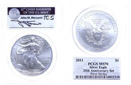 1 Dollar, 2011, Silver Eagle, In Slab Der PCGS Mit Der Bewertung MS70, 25. Jubiläum Set, First Strike, John M. Mercanti  - Sonstige & Ohne Zuordnung