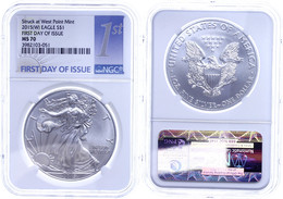 1 Dollar, 2015, Silver Eagle, In Slab Der NGC Mit Der Bewertung MS70, Stuck At West Point Mint, First Day Of Issue Label - Sonstige & Ohne Zuordnung
