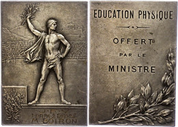 Frankreich, Rechteckige, Versilberte Bronzeplakette (Dm. Ca. 59,25x41,90mm, 68,55g), O.J., Unsigniert. Av: Stehender Ath - Other & Unclassified