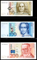 Serie BBk IIIA (Persönlichkeitsserie)- 1996/1999, 3x Bundesbanknote In Den Wertstufen 50, 100 Und 200 Mark, 2.1.1996, 50 - Sonstige & Ohne Zuordnung