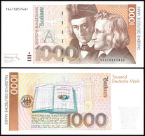1000 Deutsche Mark, Bundesbanknote, 1.8.1991, Austauschnote Bundesdruckerei, Serie YA4108574A1, Ro. 302 B, Erhaltung I-I - Otros & Sin Clasificación
