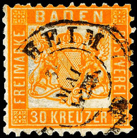 30 Kreuzer Dunkelgelblichorange Gestempelt, Erh. Gepr. Brettl, Mi. 2.800.-, Katalog: 22b O - Sonstige & Ohne Zuordnung